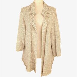 Eileen Fischer Woman 3X Open Front Linen Blend Oatmeal Cream Cardigan Sweater